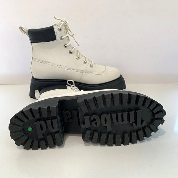 Timberland Sky 6 Inch Lace-up Boots Leather Combat Booties White Size 9 NEW - Picture 6 of 8